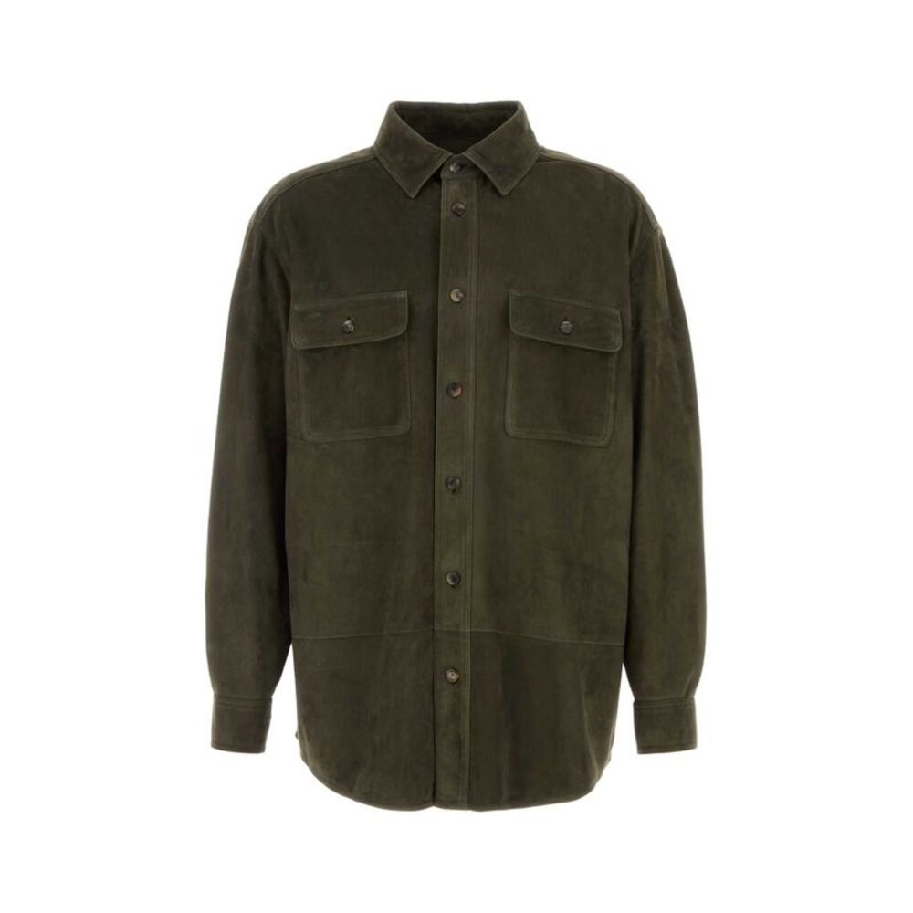 Loewe Men Khaki Suede Shirt